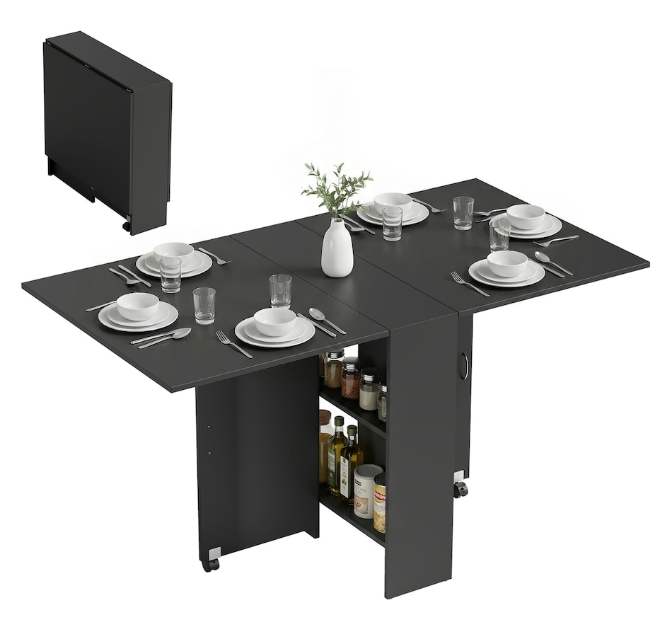 Image 929585_ST02.jpg, Product 929-585 / Price $129.99 - $144.99, HOMCOM Folding Dining Table, Drop Leaf Table with 2-tier Shelves from HOMCOM on TSC.ca's Home & Garden department