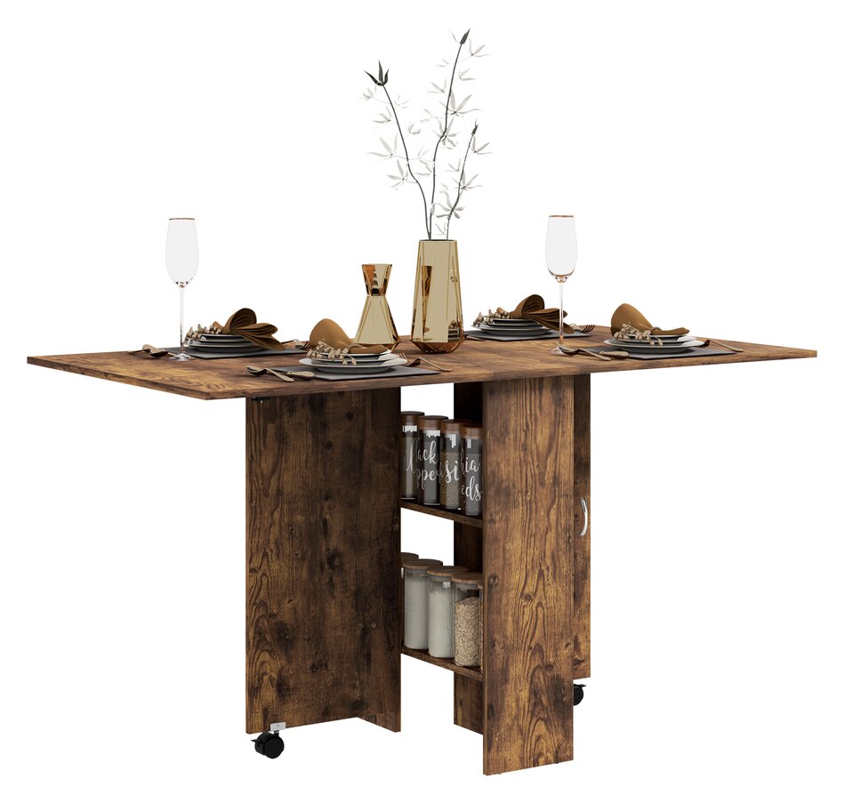 Image 929585_ST03.jpg, Product 929-585 / Price $129.99 - $144.99, HOMCOM Folding Dining Table, Drop Leaf Table with 2-tier Shelves from HOMCOM on TSC.ca's Home & Garden department