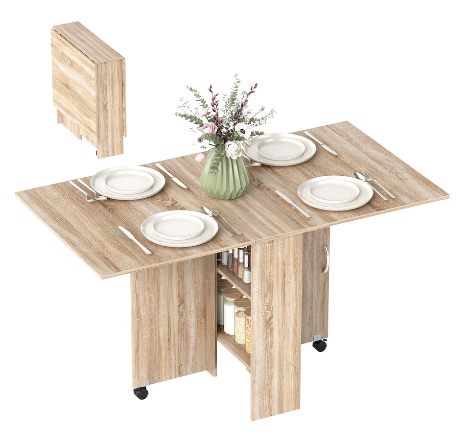 Image 929585_ST04.jpg, Product 929-585 / Price $129.99 - $144.99, HOMCOM Folding Dining Table, Drop Leaf Table with 2-tier Shelves from HOMCOM on TSC.ca's Home & Garden department