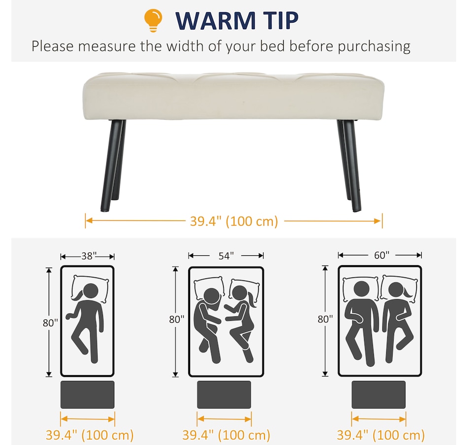 Image 929592_ALTMORE22.jpg, Product 929-592 / Price $84.99 - $104.99, HOMCOM 39" End of Bed Bench, Upholstered Entryway Bench for Living Room from HOMCOM on TSC.ca's Home & Garden department