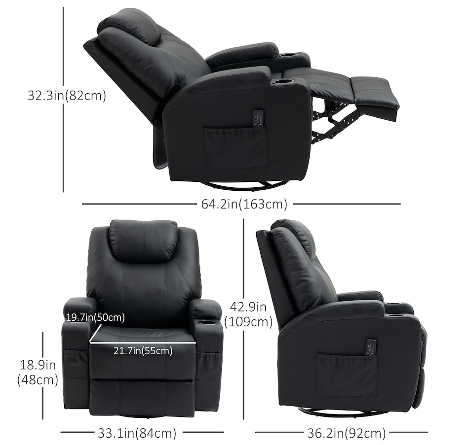 Image 929593_ALTMORE10.jpg, Product 929-593 / Price $479.99 - $559.99, HOMCOM PU Leather Massage Recliner Chair with 360 Degree Swivel Seat from HOMCOM on TSC.ca's Home & Garden department