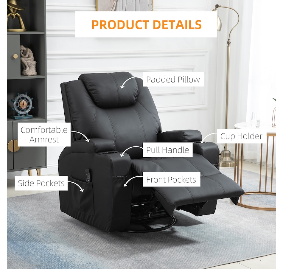 Image 929593_ALTMORE15.jpg, Product 929-593 / Price $479.99 - $559.99, HOMCOM PU Leather Massage Recliner Chair with 360 Degree Swivel Seat from HOMCOM on TSC.ca's Home & Garden department