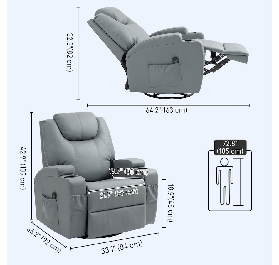 Image 929593_ALTMORE18.jpg, Product 929-593 / Price $479.99 - $559.99, HOMCOM PU Leather Massage Recliner Chair with 360 Degree Swivel Seat from HOMCOM on TSC.ca's Home & Garden department