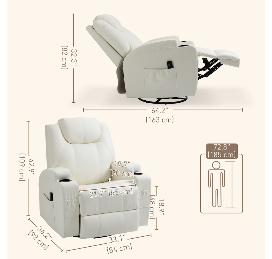 Image 929593_ALTMORE2.jpg, Product 929-593 / Price $479.99 - $559.99, HOMCOM PU Leather Massage Recliner Chair with 360 Degree Swivel Seat from HOMCOM on TSC.ca's Home & Garden department