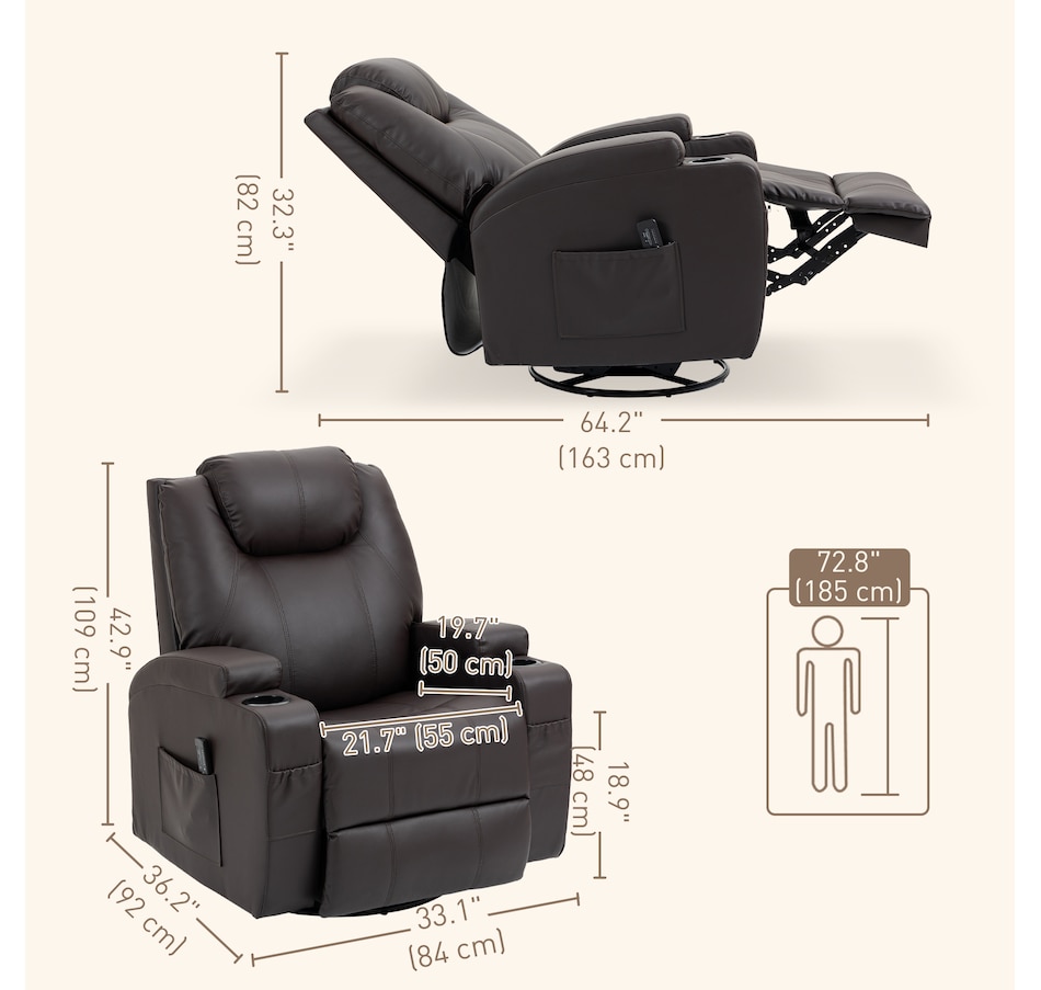 Image 929593_ALTMORE26.jpg, Product 929-593 / Price $479.99 - $559.99, HOMCOM PU Leather Massage Recliner Chair with 360 Degree Swivel Seat from HOMCOM on TSC.ca's Home & Garden department