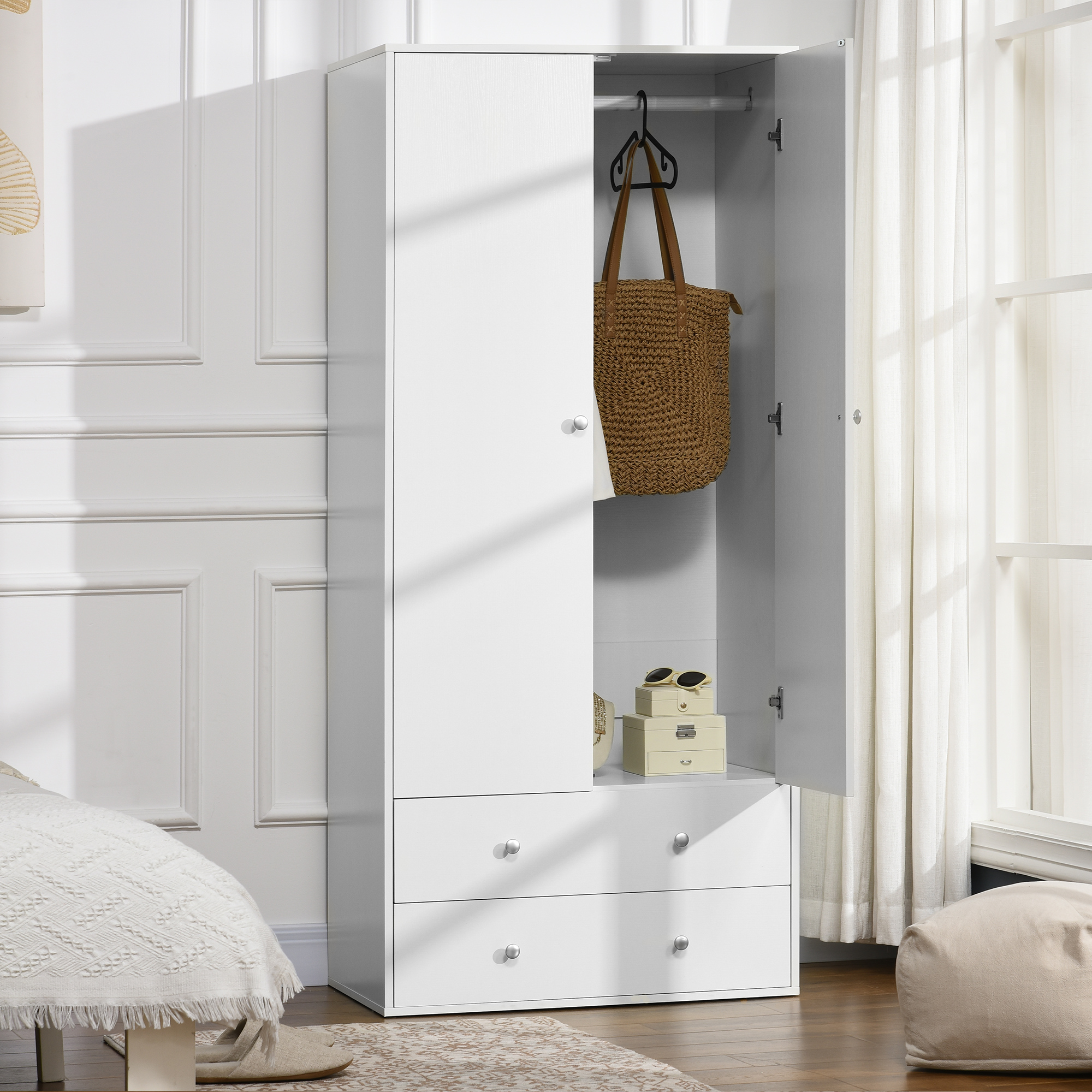 HOMCOM Wardrobe Closet Armoire with Drawers & Hanging Rail for