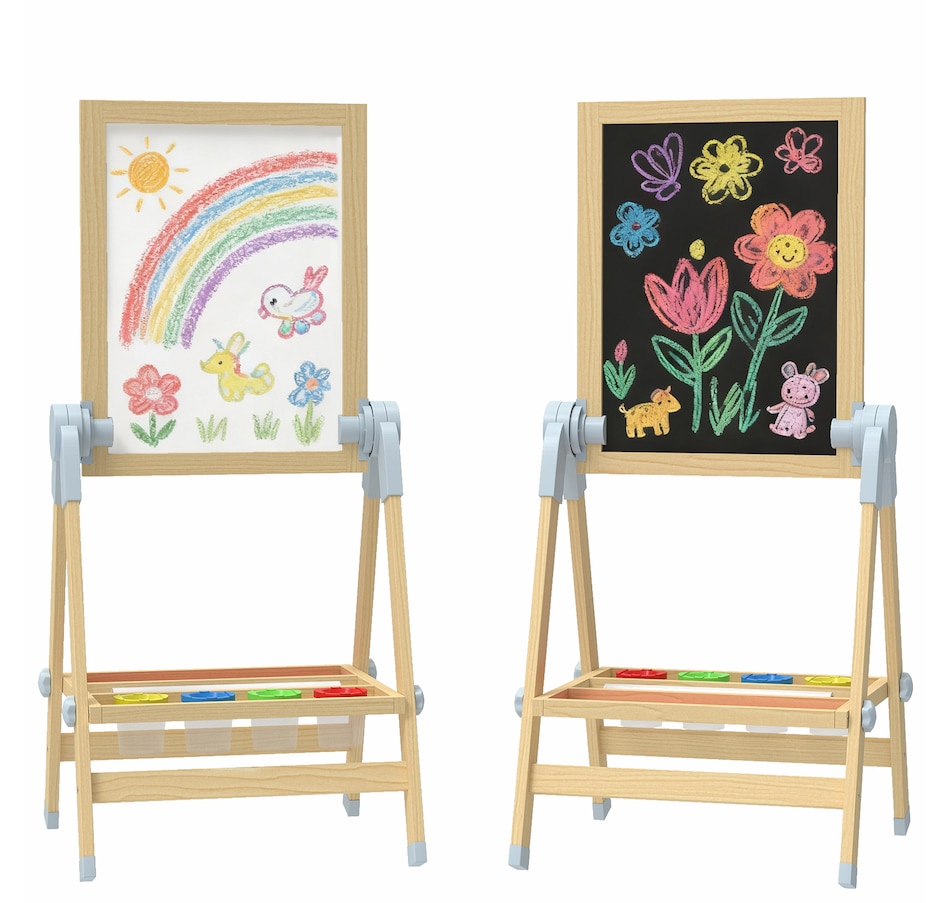 Image 929619.jpg, Product 929-619 / Price $99.99, Qaba Double Sided Wood Art Easel for Kids with Height Adjustable, Natural from Qaba on TSC.ca's Toys & Hobbies department
