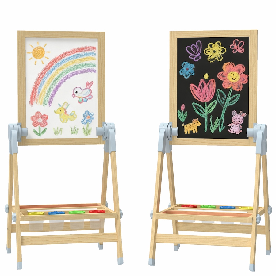 Image 929619.jpg, Product 929-619 / Price $58.99, Qaba Double Sided Wood Art Easel for Kids with Height Adjustable, Natural from Qaba on TSC.ca's Toys & Hobbies department