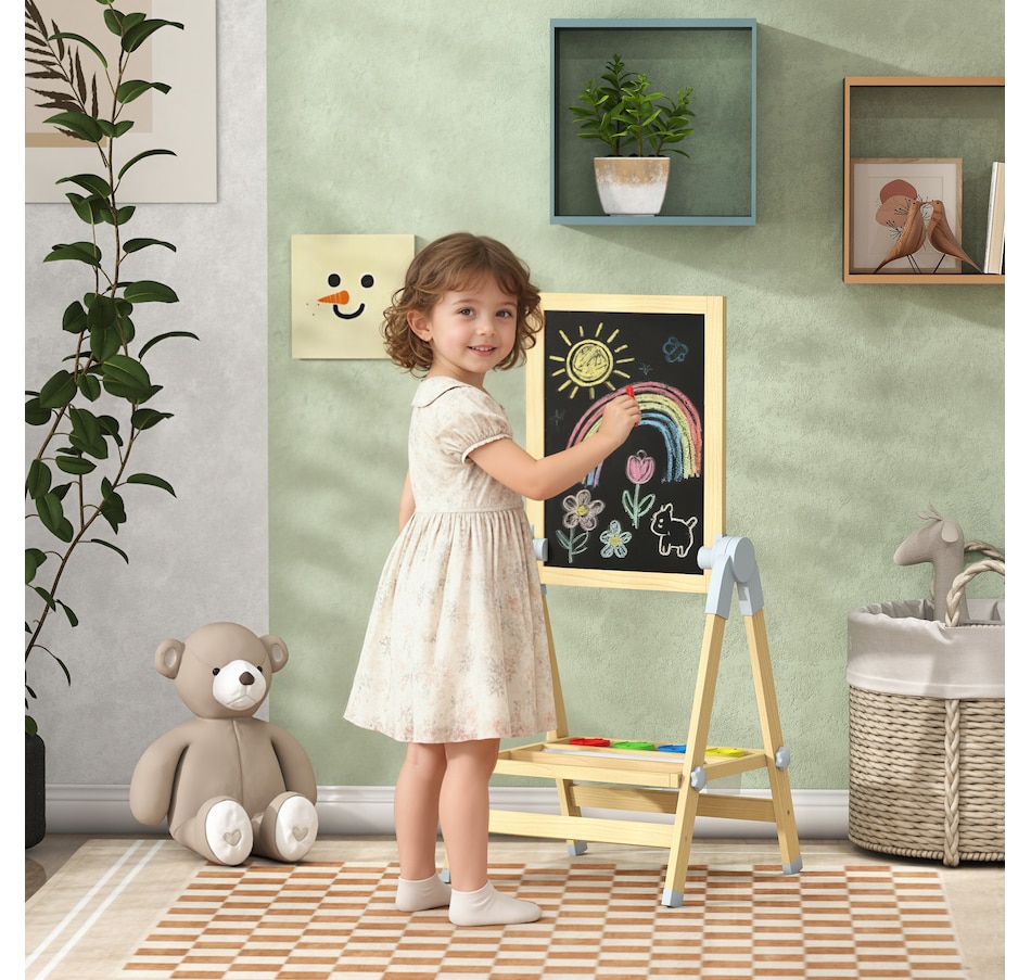 Image 929619_ALTMORE1.jpg, Product 929-619 / Price $99.99, Qaba Double Sided Wood Art Easel for Kids with Height Adjustable, Natural from Qaba on TSC.ca's Toys & Hobbies department