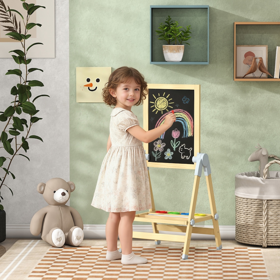 Image 929619_ALTMORE1.jpg, Product 929-619 / Price $58.99, Qaba Double Sided Wood Art Easel for Kids with Height Adjustable, Natural from Qaba on TSC.ca's Toys & Hobbies department