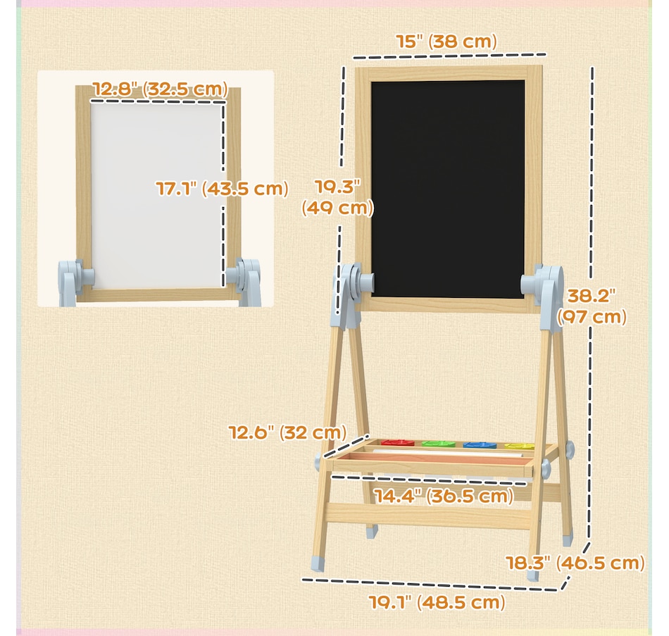 Image 929619_ALTMORE2.jpg, Product 929-619 / Price $99.99, Qaba Double Sided Wood Art Easel for Kids with Height Adjustable, Natural from Qaba on TSC.ca's Toys & Hobbies department