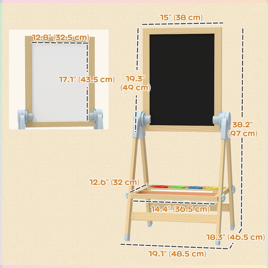 Image 929619_ALTMORE2.jpg, Product 929-619 / Price $58.99, Qaba Double Sided Wood Art Easel for Kids with Height Adjustable, Natural from Qaba on TSC.ca's Toys & Hobbies department
