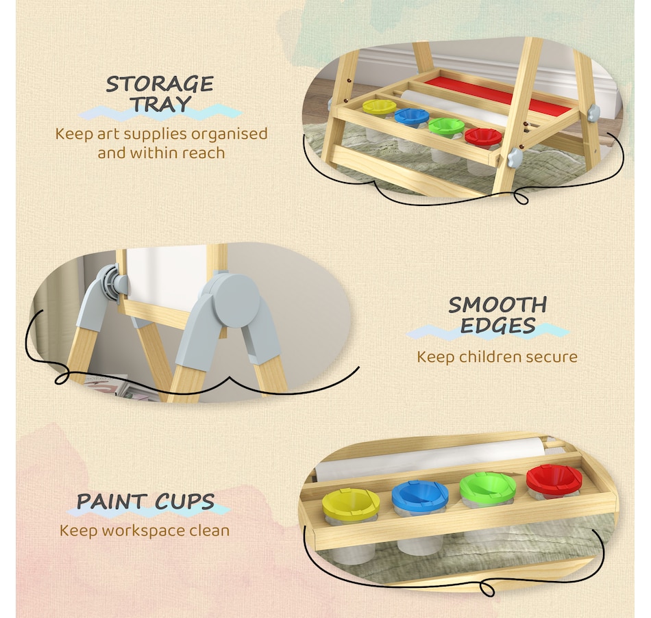 Image 929619_ALTMORE5.jpg, Product 929-619 / Price $99.99, Qaba Double Sided Wood Art Easel for Kids with Height Adjustable, Natural from Qaba on TSC.ca's Toys & Hobbies department