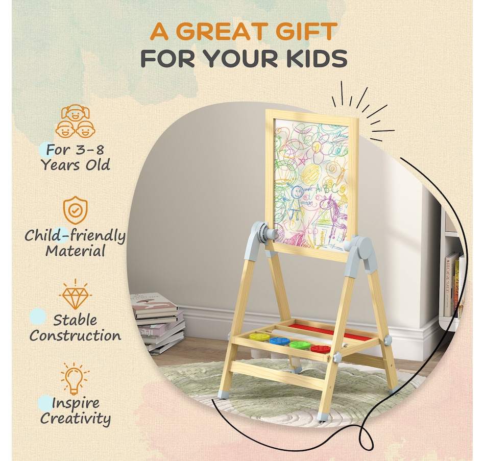 Image 929619_ALTMORE6.jpg, Product 929-619 / Price $99.99, Qaba Double Sided Wood Art Easel for Kids with Height Adjustable, Natural from Qaba on TSC.ca's Toys & Hobbies department