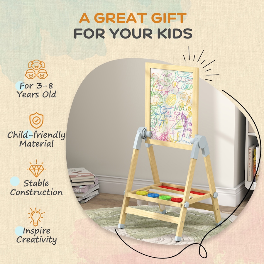 Image 929619_ALTMORE6.jpg, Product 929-619 / Price $58.99, Qaba Double Sided Wood Art Easel for Kids with Height Adjustable, Natural from Qaba on TSC.ca's Toys & Hobbies department