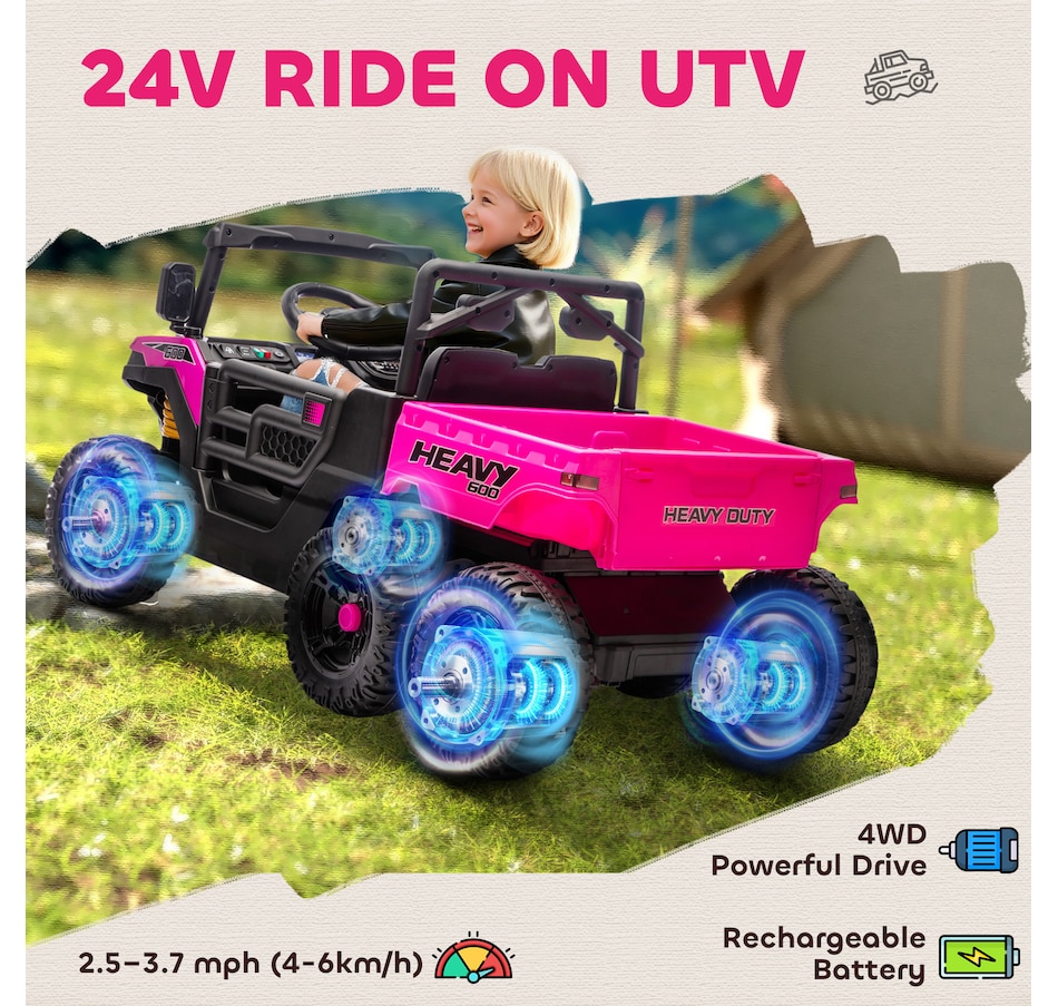 Image 929622_ALTMORE3.jpg, Product 929-622 / Price $369.99, Qaba 24V 4WD Kids Ride On Truck with 6 Wheels and Dump Bed, Pink from Qaba on TSC.ca's Toys & Hobbies department