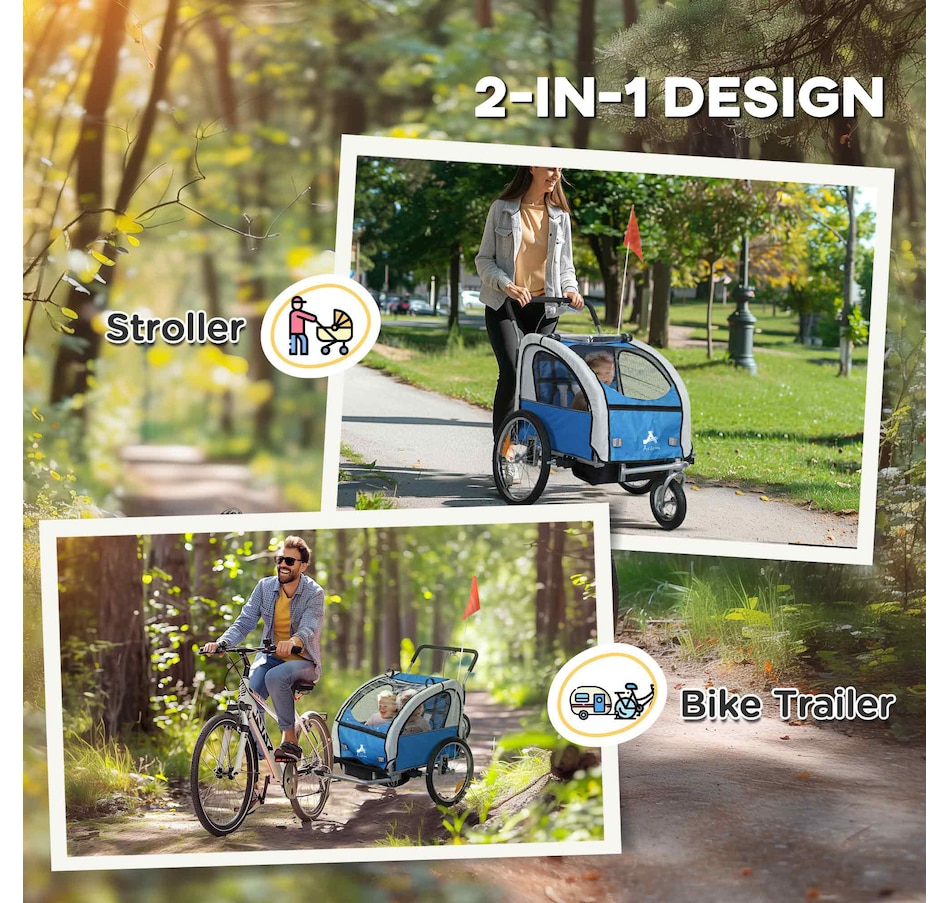 Image 929624_ALTMORE11.jpg, Product 929-624 / Price $236.99, Aosom 2-in-1 Bike Trailer for Kids, Foldable Baby Stroller Carrier, Blue from Aosom on TSC.ca's Toys & Hobbies department