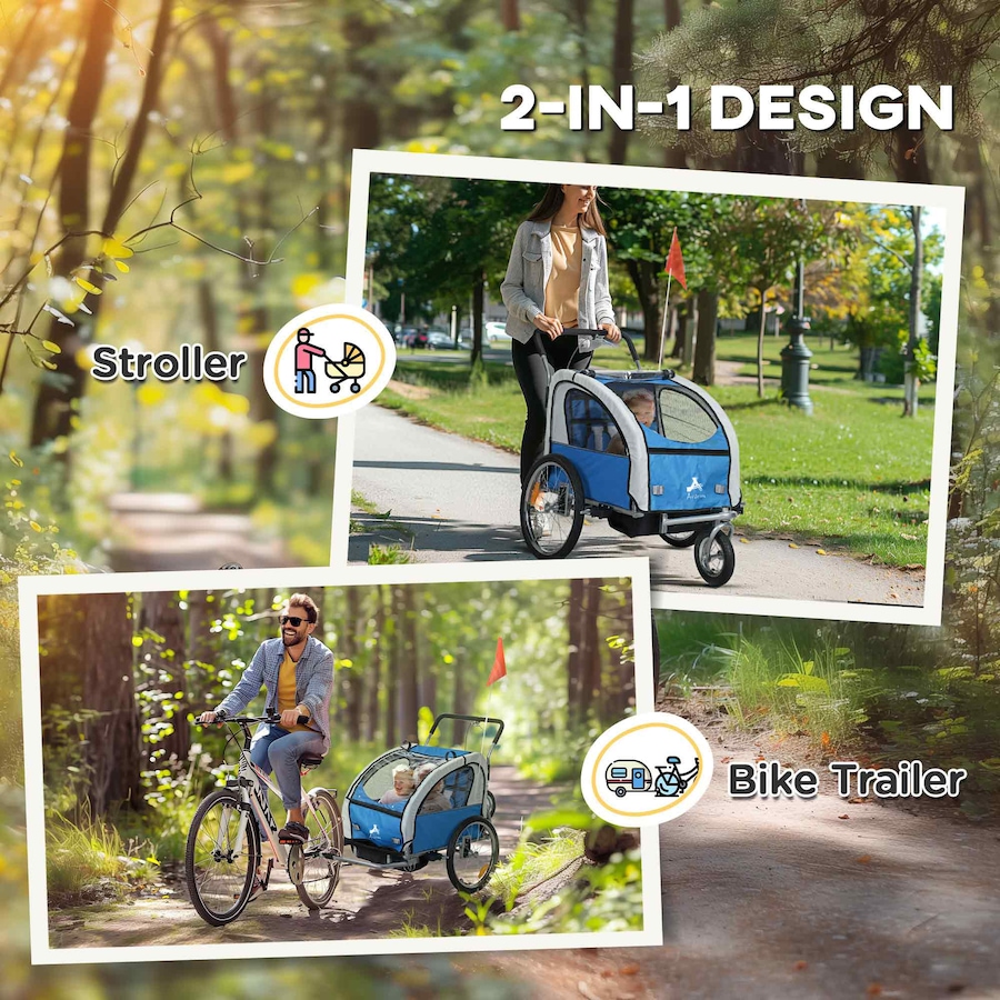 Image 929624_ALTMORE11.jpg, Product 929-624 / Price $216.99, Aosom 2-in-1 Bike Trailer for Kids, Foldable Baby Stroller Carrier, Blue from Aosom on TSC.ca's Toys & Hobbies department