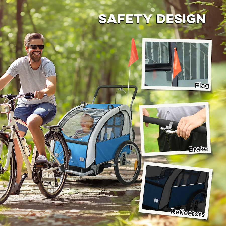 Image 929624_ALTMORE13.jpg, Product 929-624 / Price $216.99, Aosom 2-in-1 Bike Trailer for Kids, Foldable Baby Stroller Carrier, Blue from Aosom on TSC.ca's Toys & Hobbies department