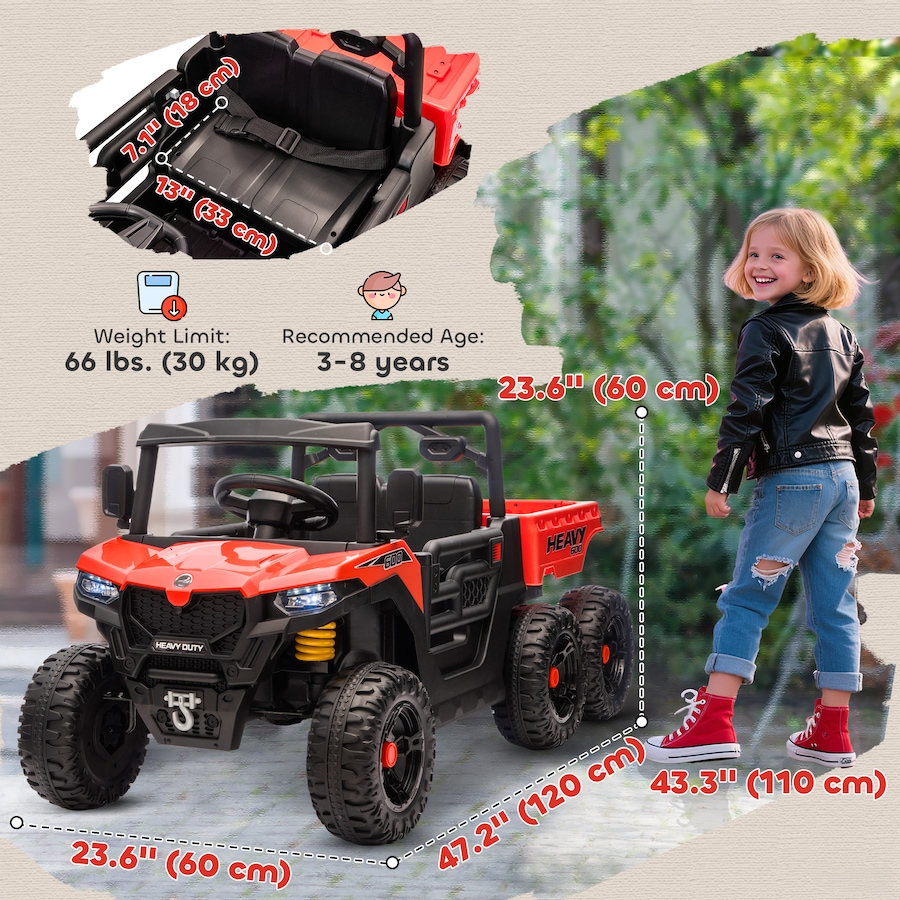 Image 929627_ALTMORE2.jpg, Product 929-627 / Price $359.99, Qaba 24V 4WD Kids Ride On Truck with 6 Wheels and Dump Bed, Red from Qaba on TSC.ca's Toys & Hobbies department