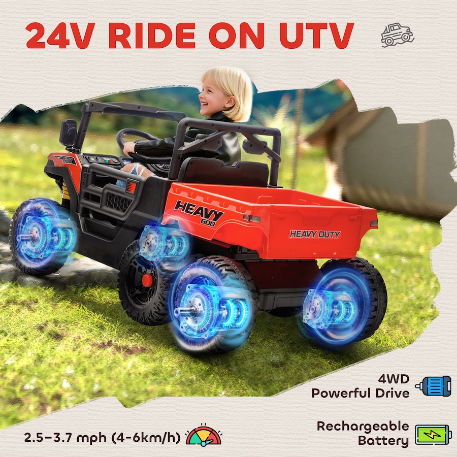 Image 929627_ALTMORE3.jpg, Product 929-627 / Price $359.99, Qaba 24V 4WD Kids Ride On Truck with 6 Wheels and Dump Bed, Red from Qaba on TSC.ca's Toys & Hobbies department