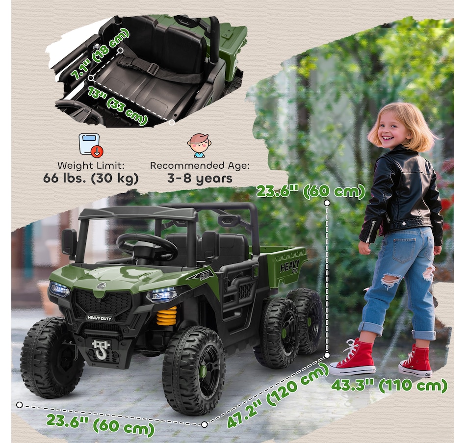 Image 929630_ALTMORE2.jpg, Product 929-630 / Price $289.99, Qaba 24V 4WD Kids Ride On Truck with 6 Wheels and Dump Bed, Green from Qaba on TSC.ca's Toys & Hobbies department