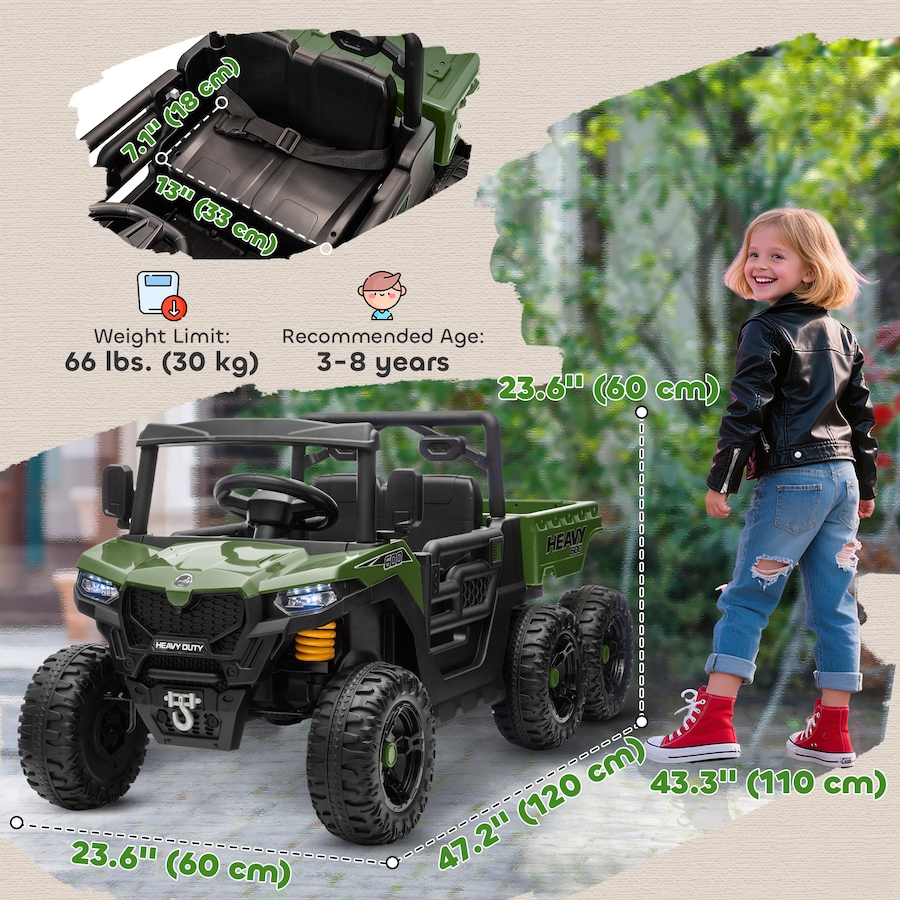 Image 929630_ALTMORE2.jpg, Product 929-630 / Price $339.99, Qaba 24V 4WD Kids Ride On Truck with 6 Wheels and Dump Bed, Green from Qaba on TSC.ca's Toys & Hobbies department