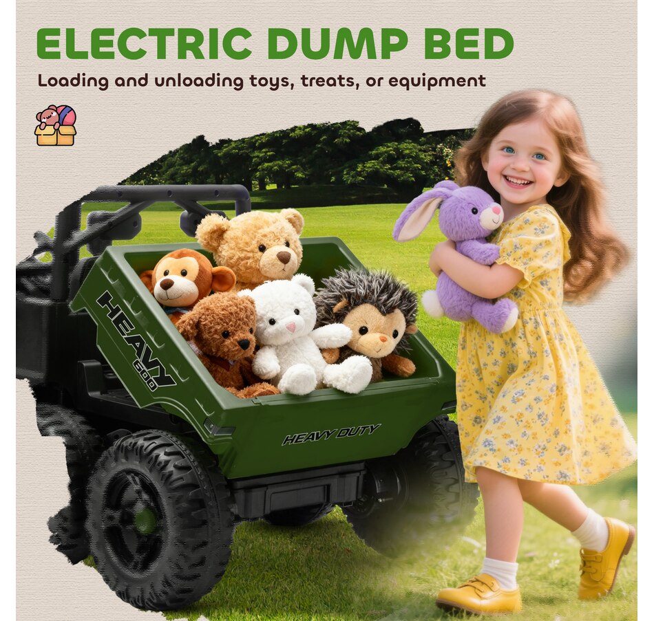 Image 929630_ALTMORE5.jpg, Product 929-630 / Price $289.99, Qaba 24V 4WD Kids Ride On Truck with 6 Wheels and Dump Bed, Green from Qaba on TSC.ca's Toys & Hobbies department