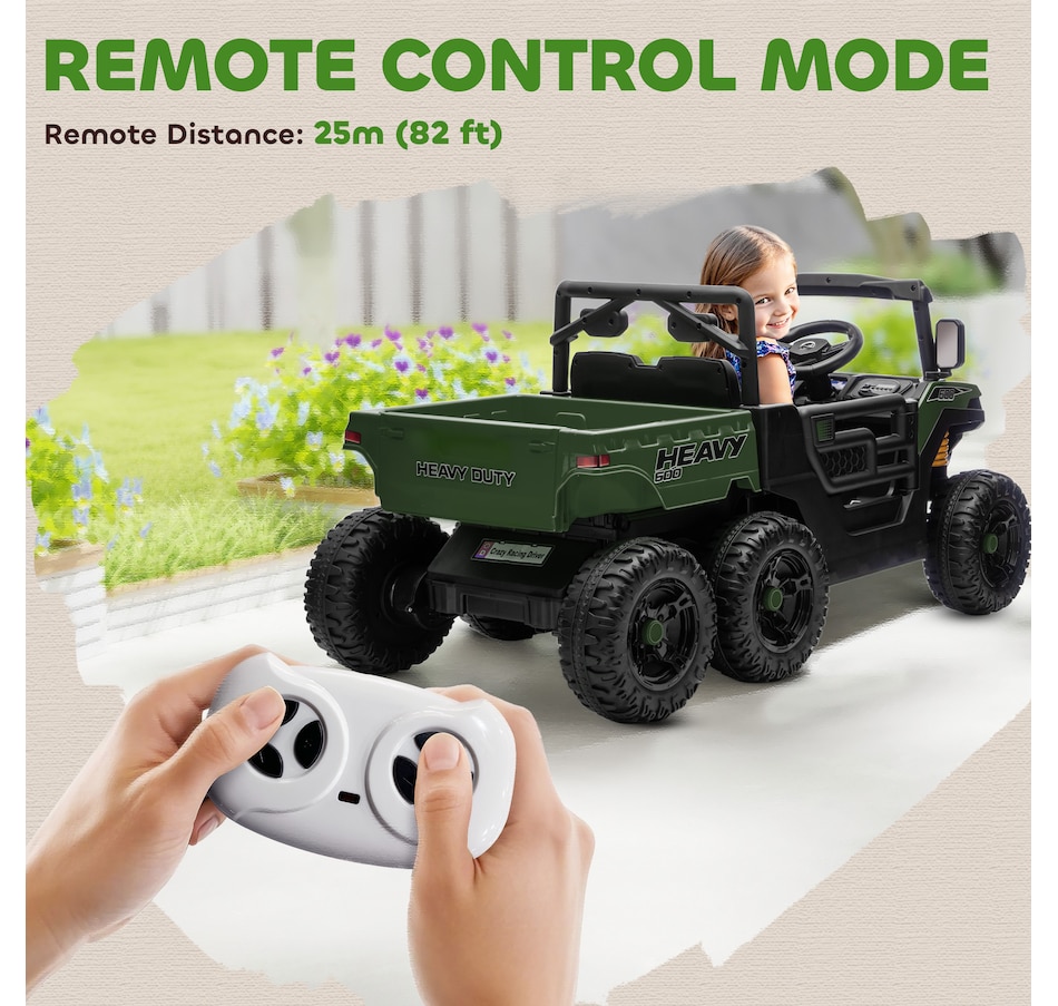 Image 929630_ALTMORE6.jpg, Product 929-630 / Price $289.99, Qaba 24V 4WD Kids Ride On Truck with 6 Wheels and Dump Bed, Green from Qaba on TSC.ca's Toys & Hobbies department