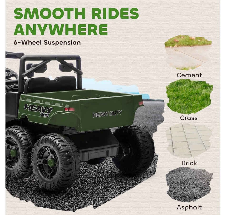 Image 929630_ALTMORE8.jpg, Product 929-630 / Price $289.99, Qaba 24V 4WD Kids Ride On Truck with 6 Wheels and Dump Bed, Green from Qaba on TSC.ca's Toys & Hobbies department