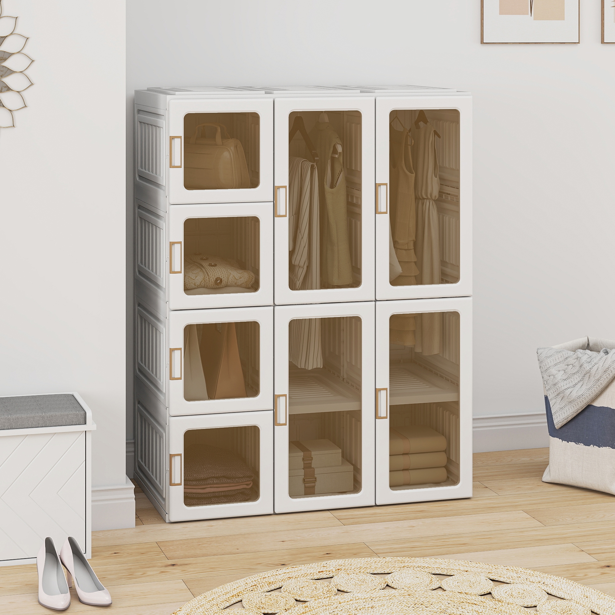 HOMCOM Portable Closet Wardrobe with 8 Compartments, 2 Hanging