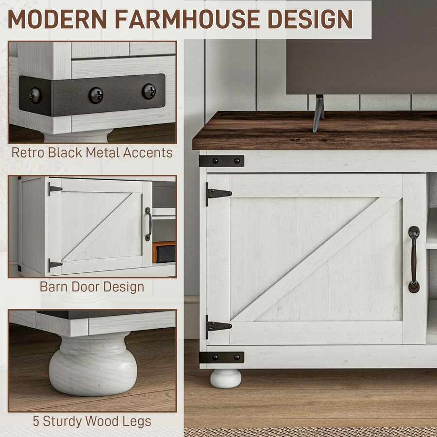 Image 929642_ALTMORE6.jpg, Product 929-642 / Price $229.99, HOMCOM Farmhouse TV Stand for up to 65" TV with Barn Doors Distressed White from HOMCOM on TSC.ca's Home & Garden department