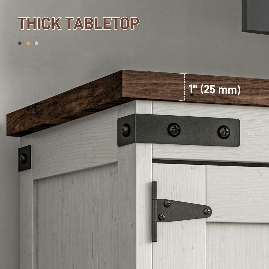 Image 929642_ALTMORE8.jpg, Product 929-642 / Price $229.99, HOMCOM Farmhouse TV Stand for up to 65" TV with Barn Doors Distressed White from HOMCOM on TSC.ca's Home & Garden department