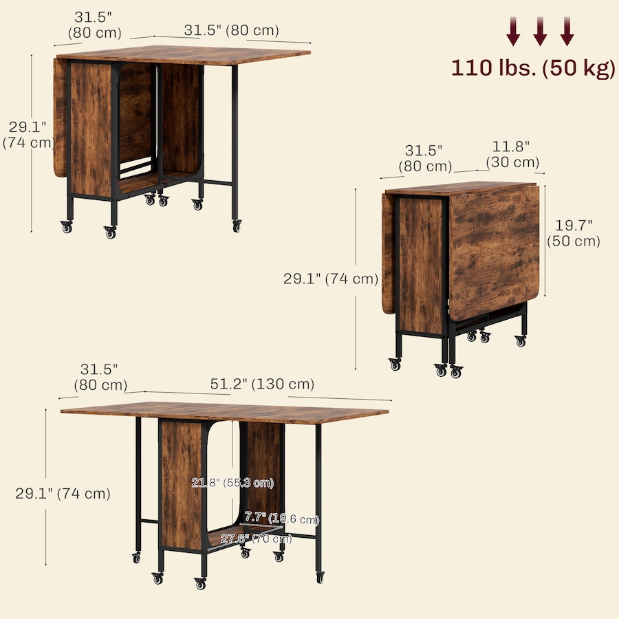 Image 929660_ALTMORE10.jpg, Product 929-660 / Price $149.99 - $159.99, HOMCOM Mobile Folding Table Kitchen Table Extendable Dining Table With Storage from HOMCOM on TSC.ca's Home & Garden department
