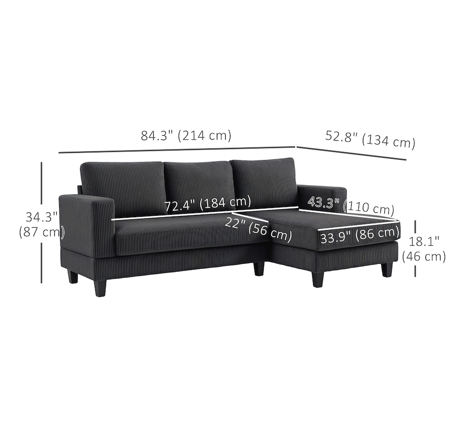 Image 929673_ALTMORE10.jpg, Product 929-673 / Price $549.99, HOMCOM L Shape Sofa with Chaise Lounge Fabric 3 Seater Corner Sofa from HOMCOM on TSC.ca's Home & Garden department