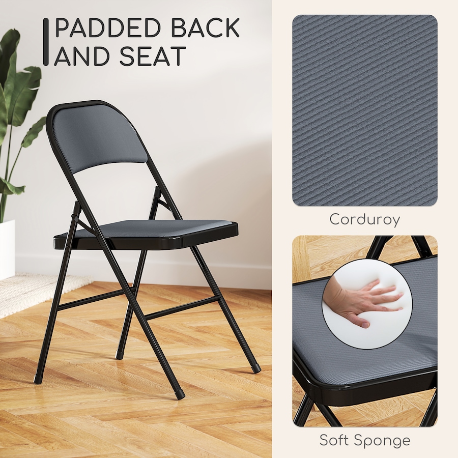Image 929688_ALTMORE11.jpg, Product 929-688 / Price $104.99 - $117.99, HOMCOM 4 Pack Metal Folding Chairs with Corduroy Cushion Foldable Chairs from HOMCOM on TSC.ca's Home & Garden department