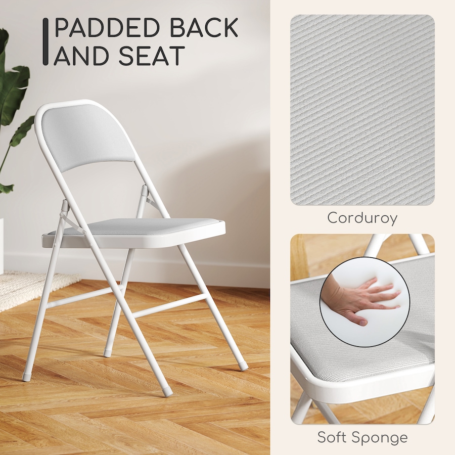 Image 929688_ALTMORE3.jpg, Product 929-688 / Price $104.99 - $117.99, HOMCOM 4 Pack Metal Folding Chairs with Corduroy Cushion Foldable Chairs from HOMCOM on TSC.ca's Home & Garden department