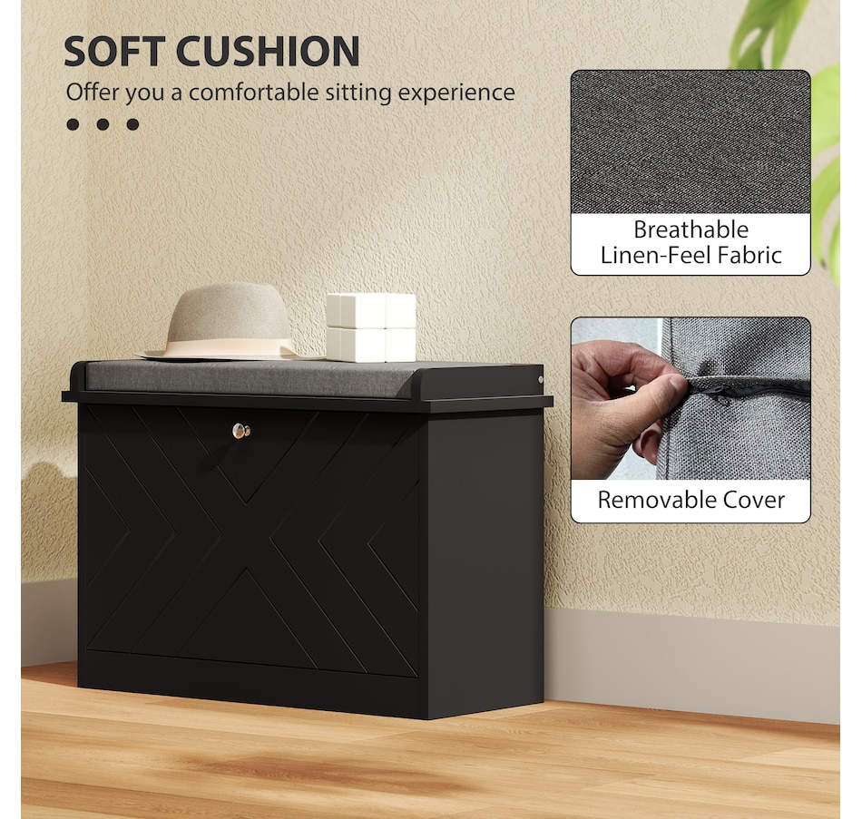 Image 929708_ALTMORE38.jpg, Product 929-708 / Price $94.99 - $114.99, HOMCOM Shoe Bench with Flip Drawer and Cushion for Entryway from HOMCOM on TSC.ca's Home & Garden department