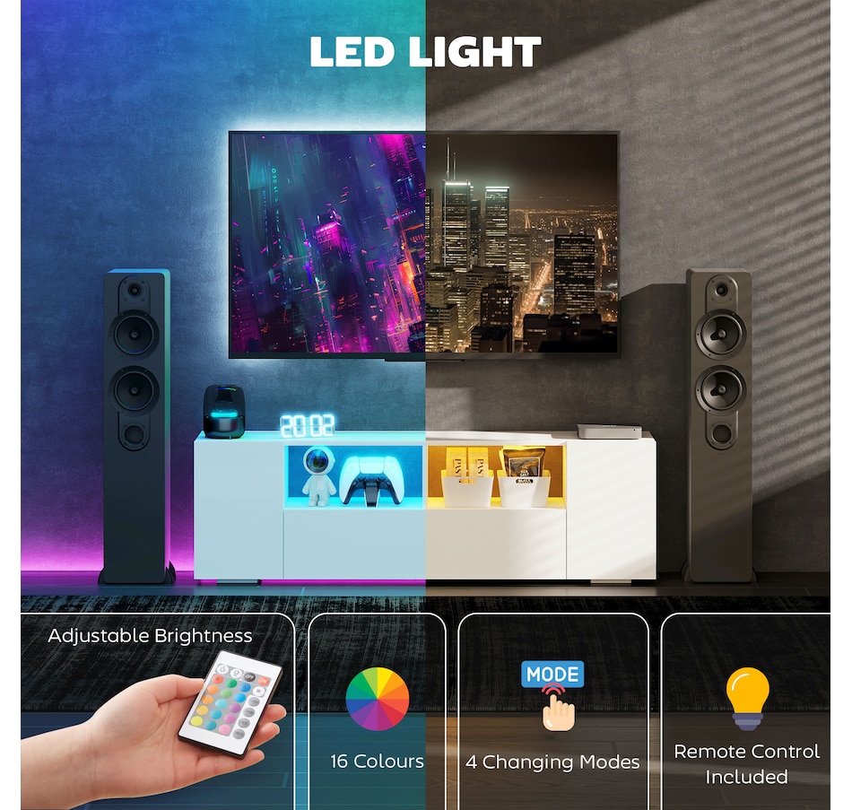 Image 929712_ALTMORE4.jpg, Product 929-712 / Price $179.99 - $189.99, HOMCOM High Gloss TV Cabinet Stand for TVs up to 60" with LED Lights from HOMCOM on TSC.ca's Home & Garden department