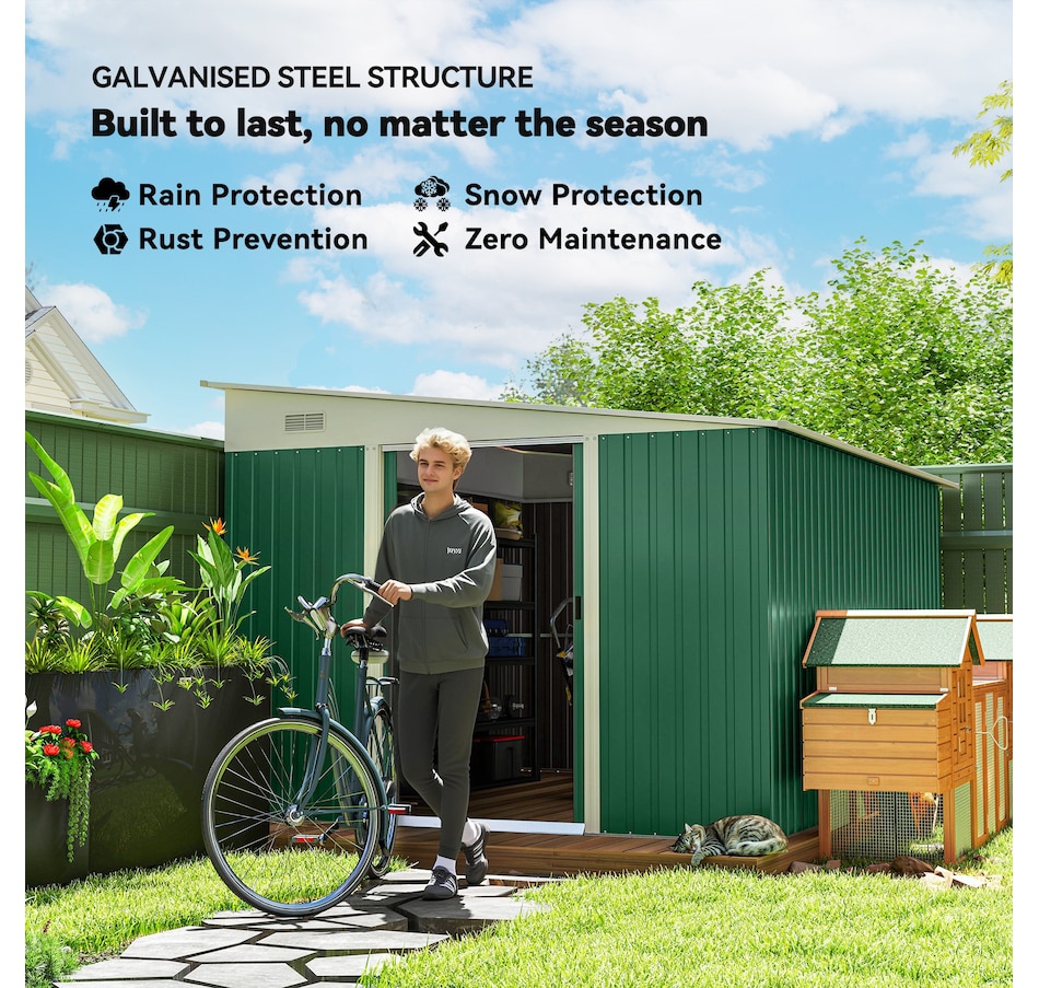 Image 929743_ALTMORE4.jpg, Product 929-743 / Price $609.99, Outsunny 11' x 9' Steel Garden Storage Shed, Outdoor Metal Tool House from Outsunny on TSC.ca's Home & Garden department