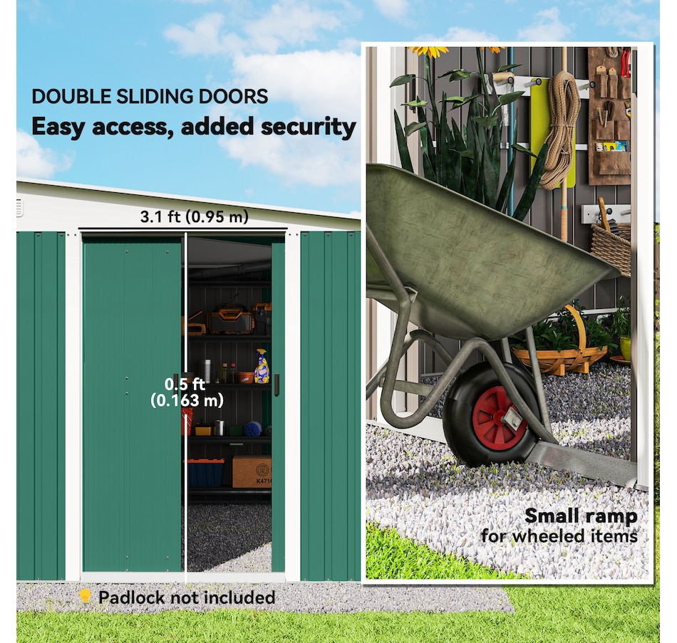 Image 929743_ALTMORE5.jpg, Product 929-743 / Price $609.99, Outsunny 11' x 9' Steel Garden Storage Shed, Outdoor Metal Tool House from Outsunny on TSC.ca's Home & Garden department