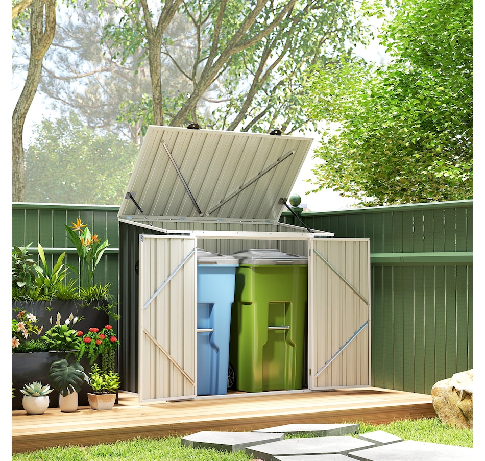 Image 929744_ALTMORE1.jpg, Product 929-744 / Price $209.99, Outsunny 5ft x 3ft Garbage Bin Shed with Lockable Doors and Openable Lid from Outsunny on TSC.ca's Home & Garden department