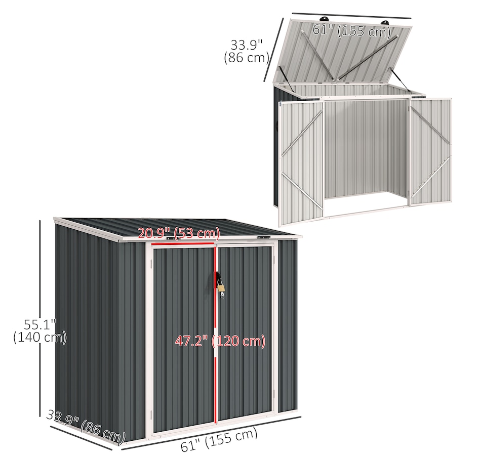 Image 929744_ALTMORE2.jpg, Product 929-744 / Price $209.99, Outsunny 5ft x 3ft Garbage Bin Shed with Lockable Doors and Openable Lid from Outsunny on TSC.ca's Home & Garden department