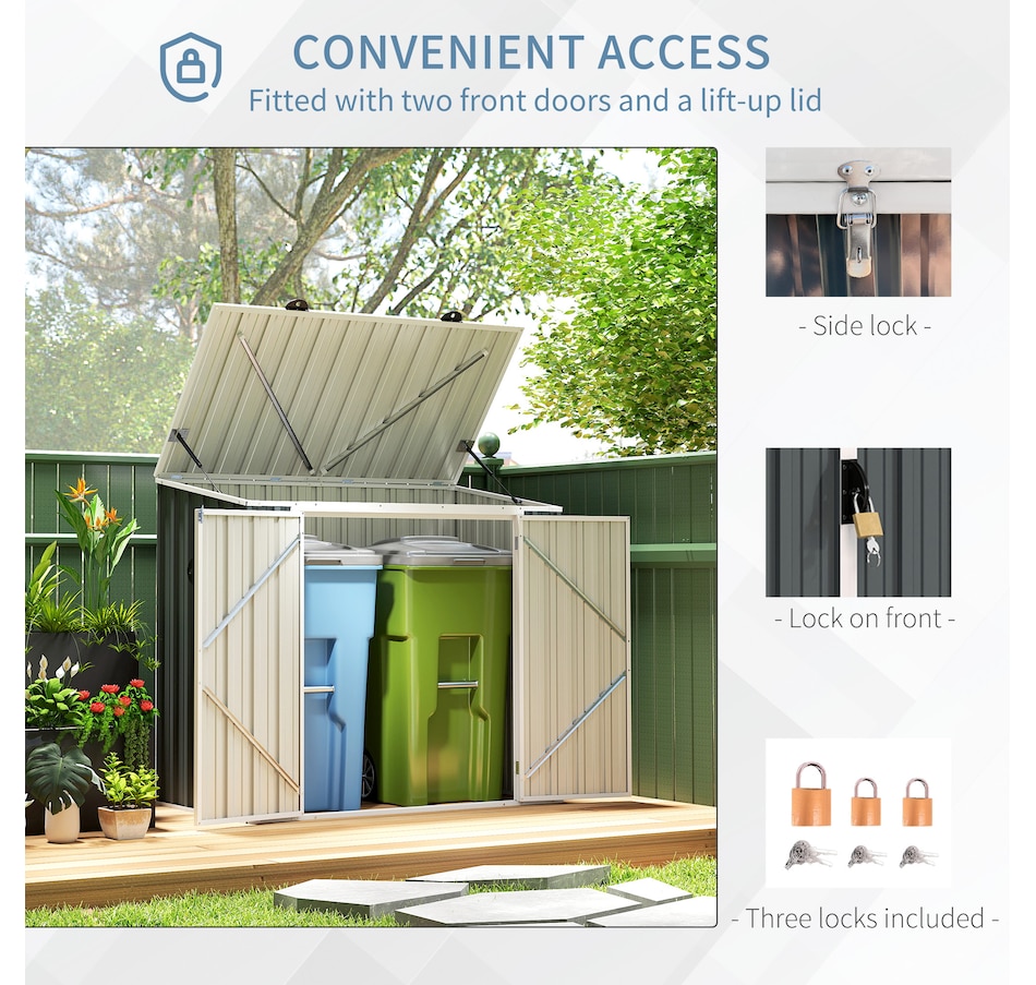 Image 929744_ALTMORE4.jpg, Product 929-744 / Price $209.99, Outsunny 5ft x 3ft Garbage Bin Shed with Lockable Doors and Openable Lid from Outsunny on TSC.ca's Home & Garden department