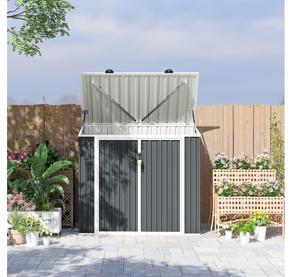 Image 929744_ALTMORE6.jpg, Product 929-744 / Price $209.99, Outsunny 5ft x 3ft Garbage Bin Shed with Lockable Doors and Openable Lid from Outsunny on TSC.ca's Home & Garden department