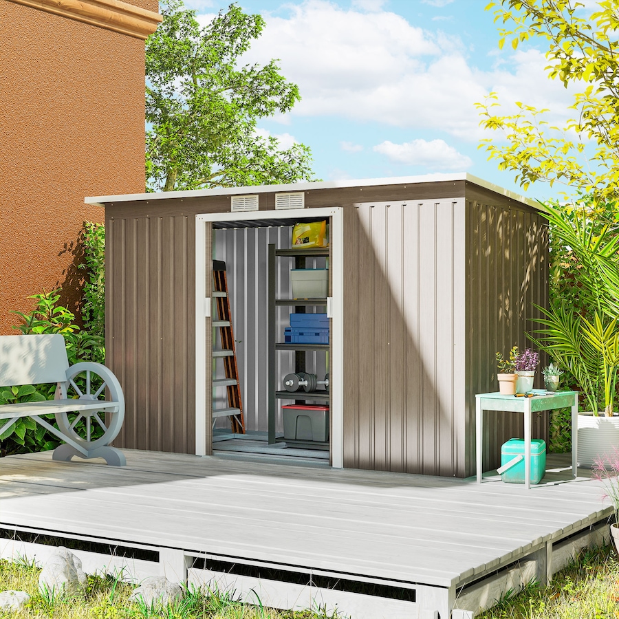 Image 929746_ALTMORE1.jpg, Product 929-746 / Price $369.99, Outsunny 9'x4' Garden Storage Shed Galvanized Steel Tool House, Light Grey from Outsunny on TSC.ca's Home & Garden department