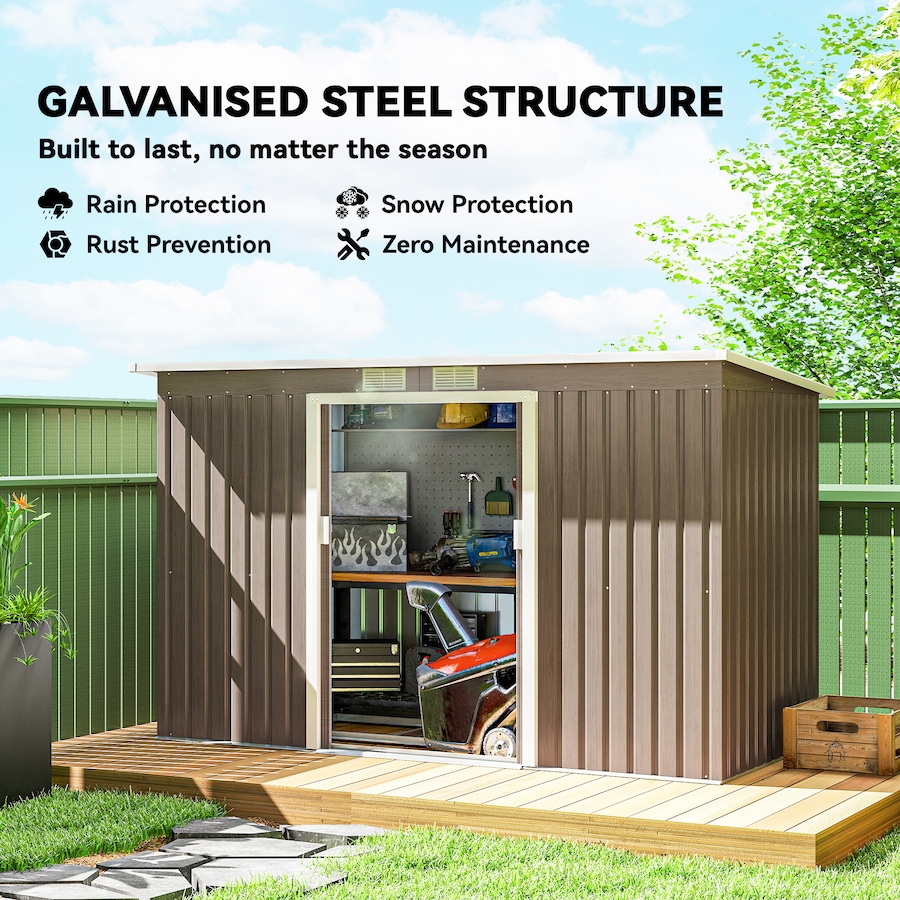 Image 929746_ALTMORE3.jpg, Product 929-746 / Price $369.99, Outsunny 9'x4' Garden Storage Shed Galvanized Steel Tool House, Light Grey from Outsunny on TSC.ca's Home & Garden department