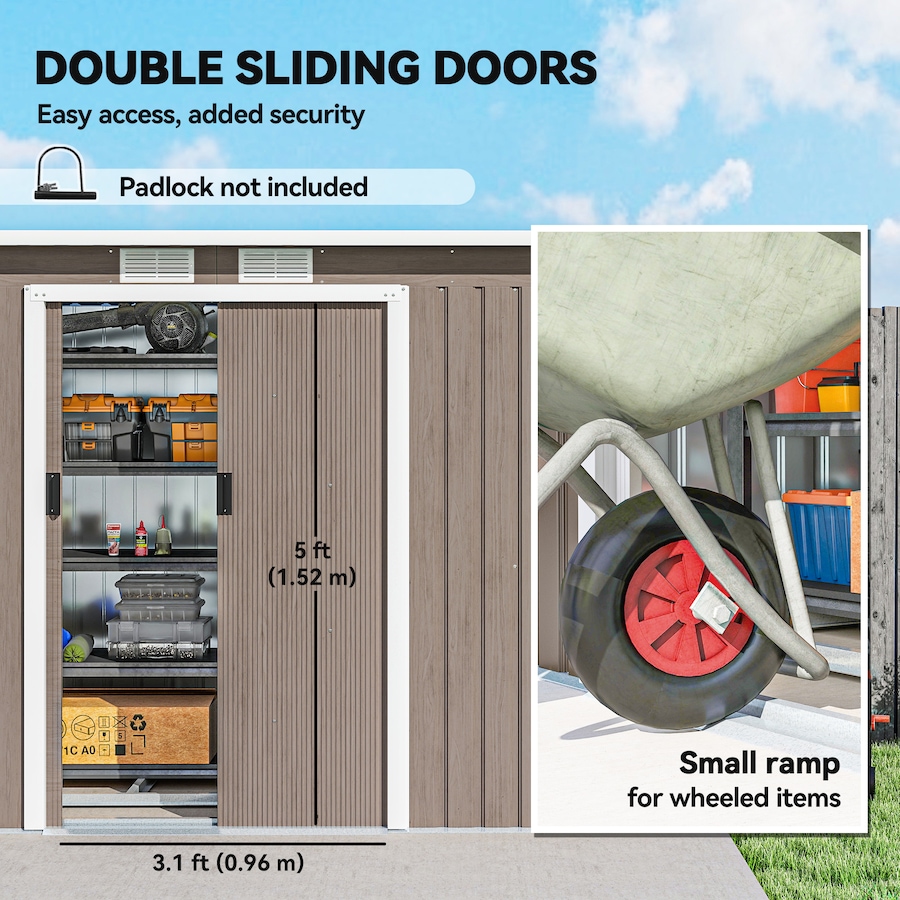 Image 929746_ALTMORE4.jpg, Product 929-746 / Price $369.99, Outsunny 9'x4' Garden Storage Shed Galvanized Steel Tool House, Light Grey from Outsunny on TSC.ca's Home & Garden department