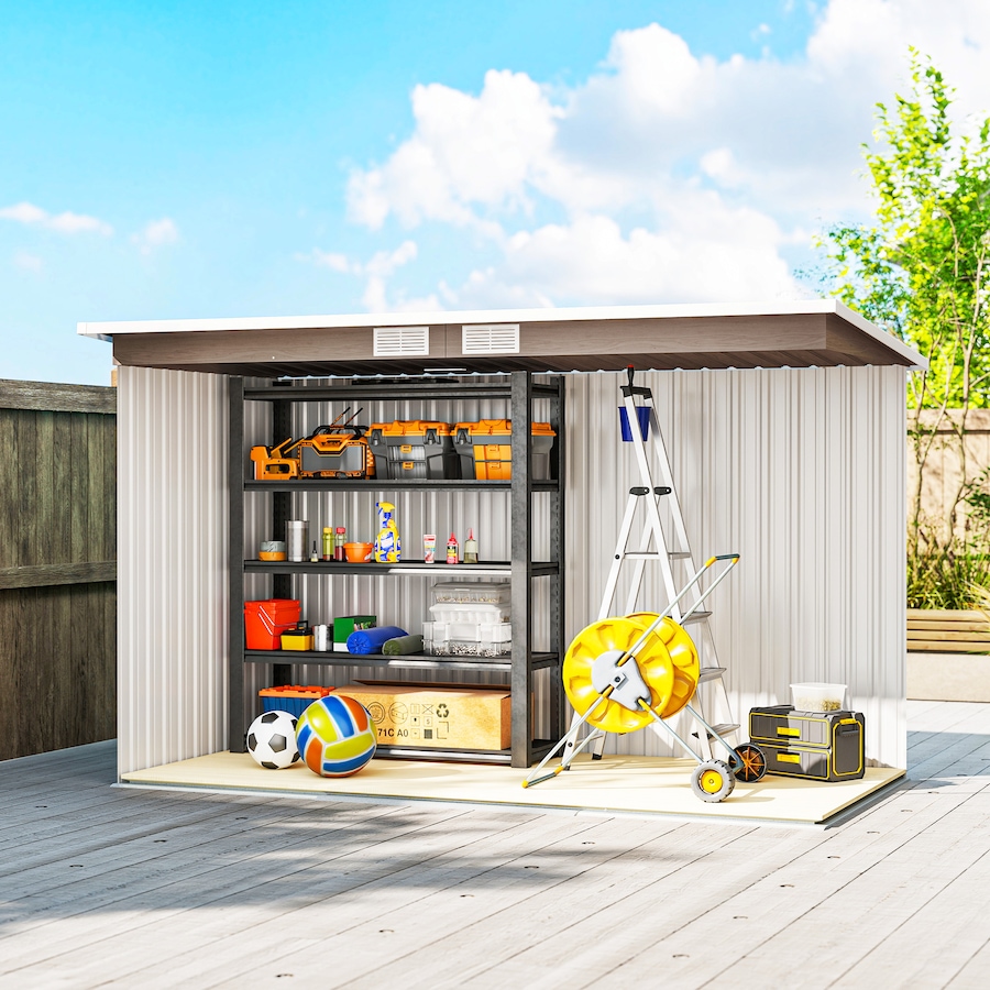 Image 929746_ALTMORE8.jpg, Product 929-746 / Price $369.99, Outsunny 9'x4' Garden Storage Shed Galvanized Steel Tool House, Light Grey from Outsunny on TSC.ca's Home & Garden department