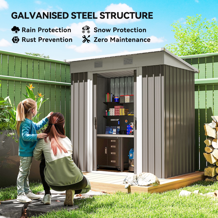 Image 929794_ALTMORE3.jpg, Product 929-794 / Price $249.99, Outsunny 5.7' x 3.6' Metal Outdoor Storage Shed w/ Sliding Doors Light Grey from Outsunny on TSC.ca's Home & Garden department